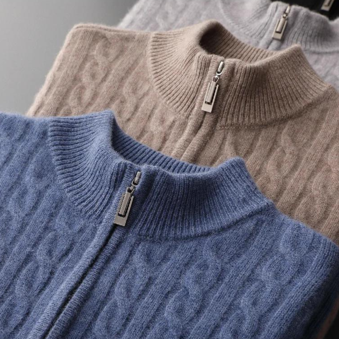 100% cashmere knitted half zip