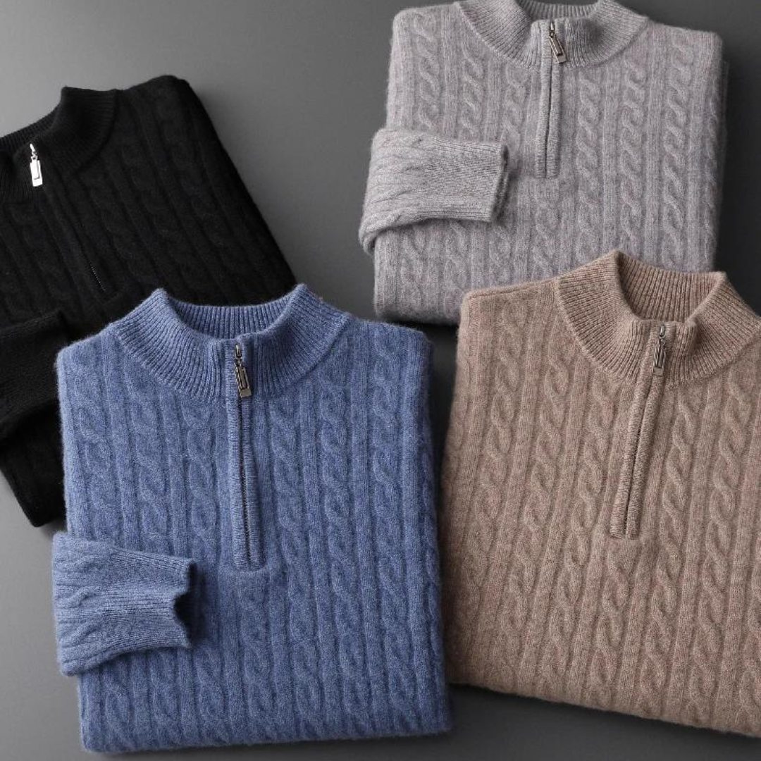 100% cashmere knitted half zip