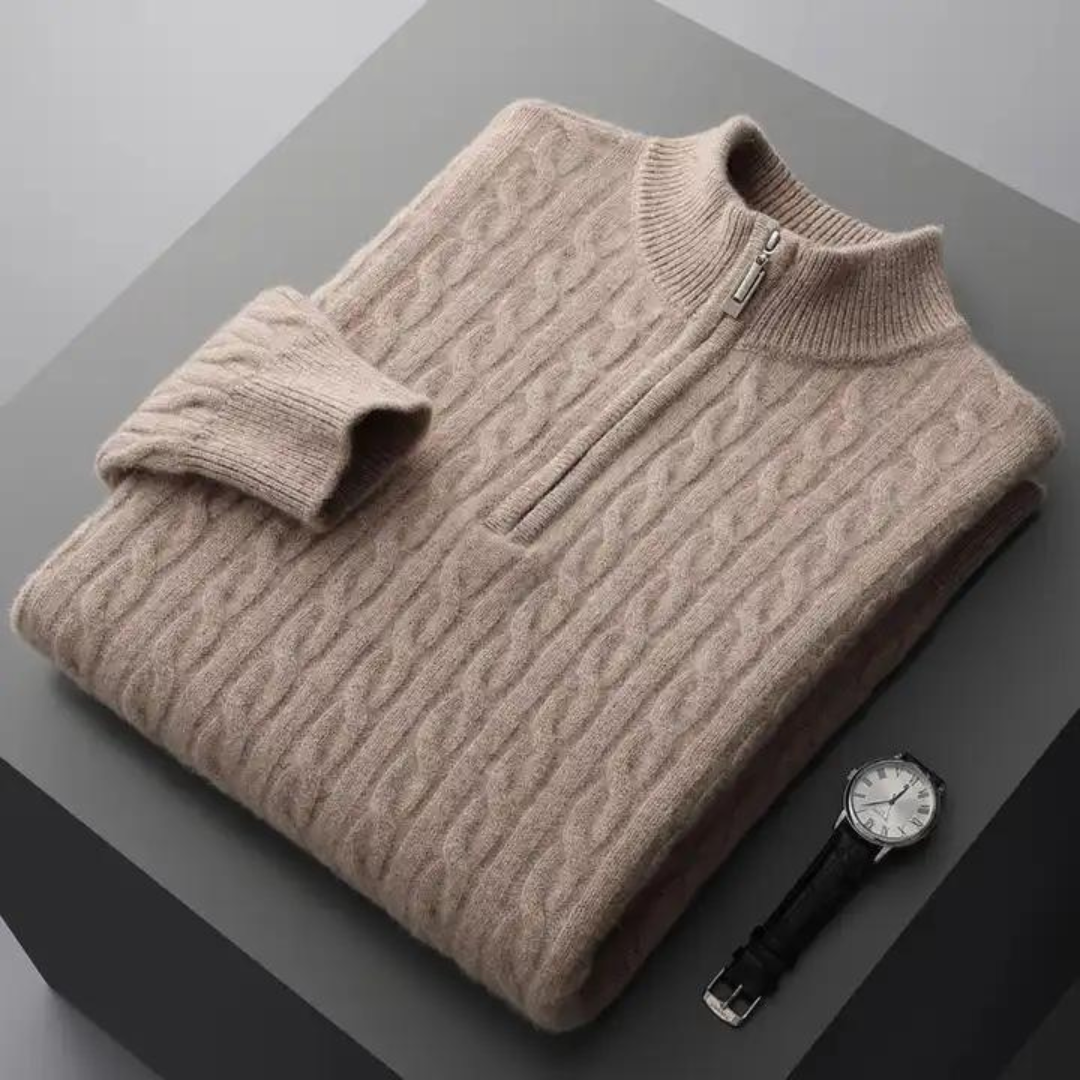 100% cashmere knitted half zip