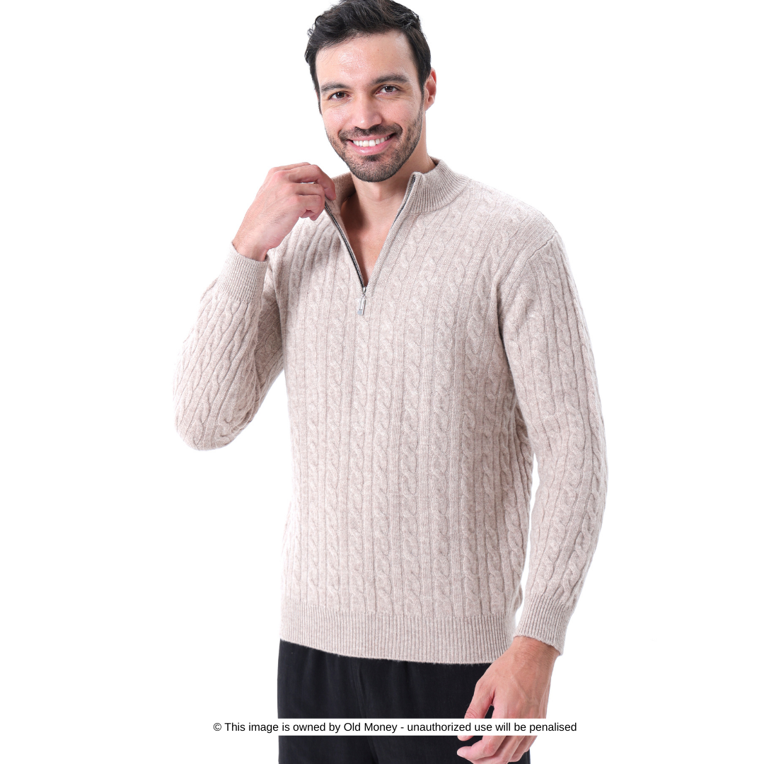 100% cashmere knitted half zip