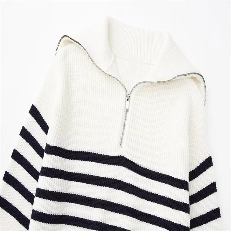 Striped zip-up sweater