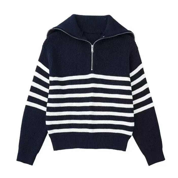 Striped zip-up sweater