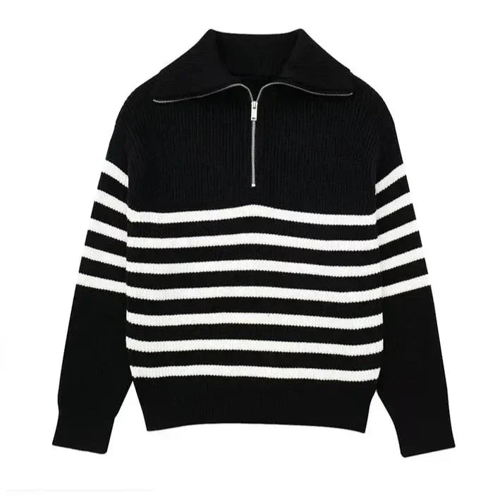 Striped zip-up sweater